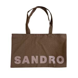 Sandro Paris Brown Canvas Tote Bag 100% Cotton Open Top EUC